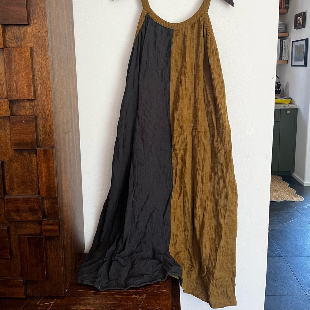 Two-Tone Black and Mustard Maxi Dress